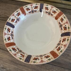 Queens Imari Round Vegetable Serving Bowl 9.5" Blue Red Floral Border India